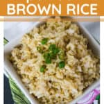 brown rice in a white bowl