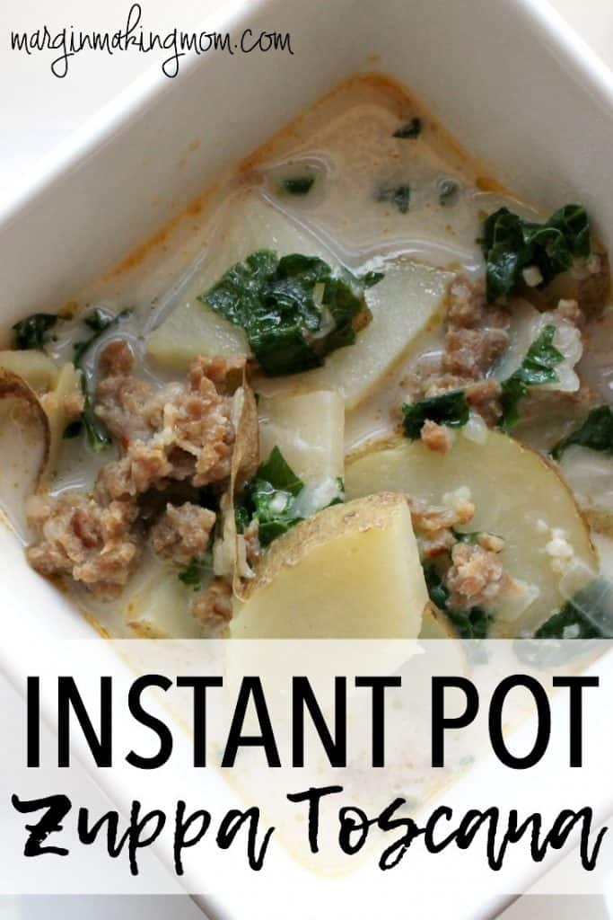 This delicious Zuppa Toscana soup is made in the Instant Pot pressure cooker, making it a quick and easy recipe that tastes much like Olive Garden's version! Instant Pot Recipes | Pressure Cooker Recipes | Zuppa Toscana Recipes