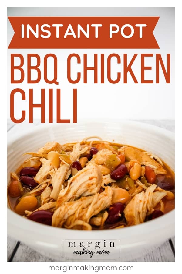 white bowl filled with instant pot bbq chicken chili
