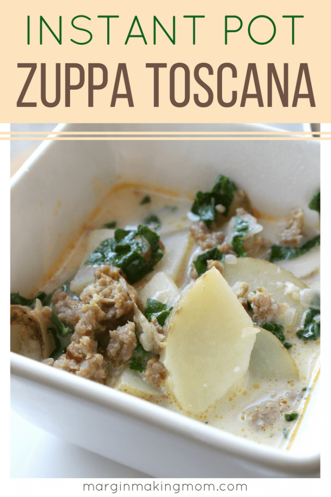 This delicious Zuppa Toscana soup is made in the Instant Pot pressure cooker, making it a quick and easy recipe that tastes much like Olive Garden's version! Instant Pot Recipes | Pressure Cooker Recipes | Zuppa Toscana Recipes