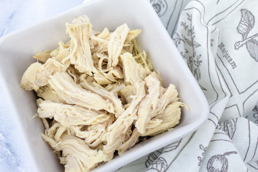 shredded chicken made by cooking frozen chicken breasts in the Instant Pot pressure cooker