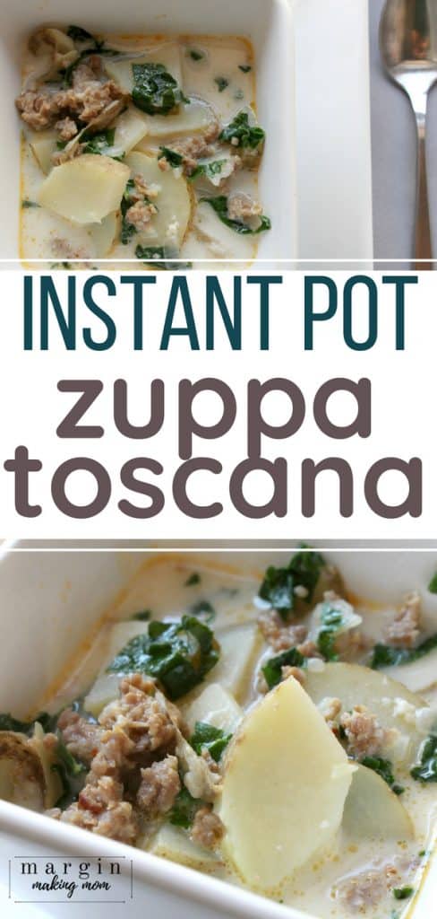 white bowl with instant pot zuppa toscana in it