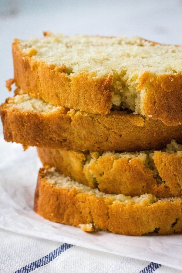 stack of slices of sour cream banana bread