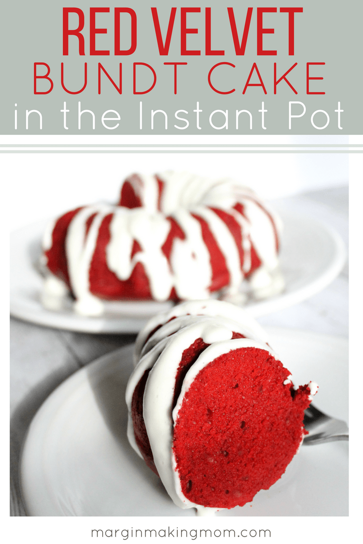 Did you know you can make a red velvet bundt cake in the Instant Pot? It's so easy, not to mention delicious! This version is topped with a cream cheese glaze and it's perfect for those times when you don't have an oven available. It's a lovely Valentine's Day dessert or Christmas dessert, too! Instant Pot Cake | Pressure Cooker Cake | Red Velvet Cake Recipe | Bundt Cake in the Instant Pot | Valentine's Day Dessert | Christmas Dessert in the Instant Pot