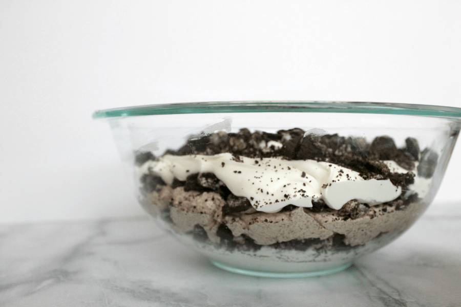 This chocolate Oreo cream dessert is absolutely heavenly! Layers of sweetened mascarpone cream are paired with chocolate mousse and crushed Oreos, resulting in a dreamy and decadent dessert that is impressive yet easy to make!