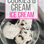 3 ingredient no churn ice cream scooped into a glass bowl