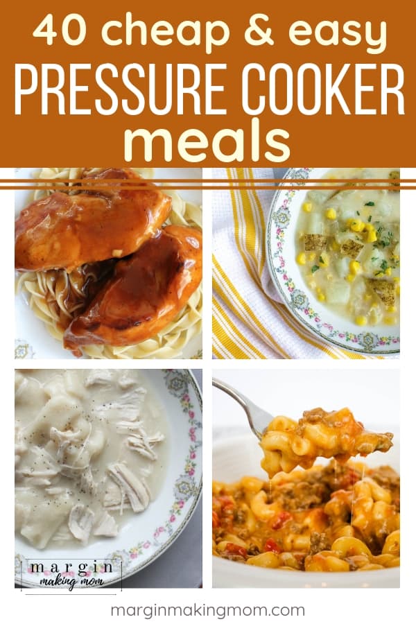 collage image of four cheap instant pot meals