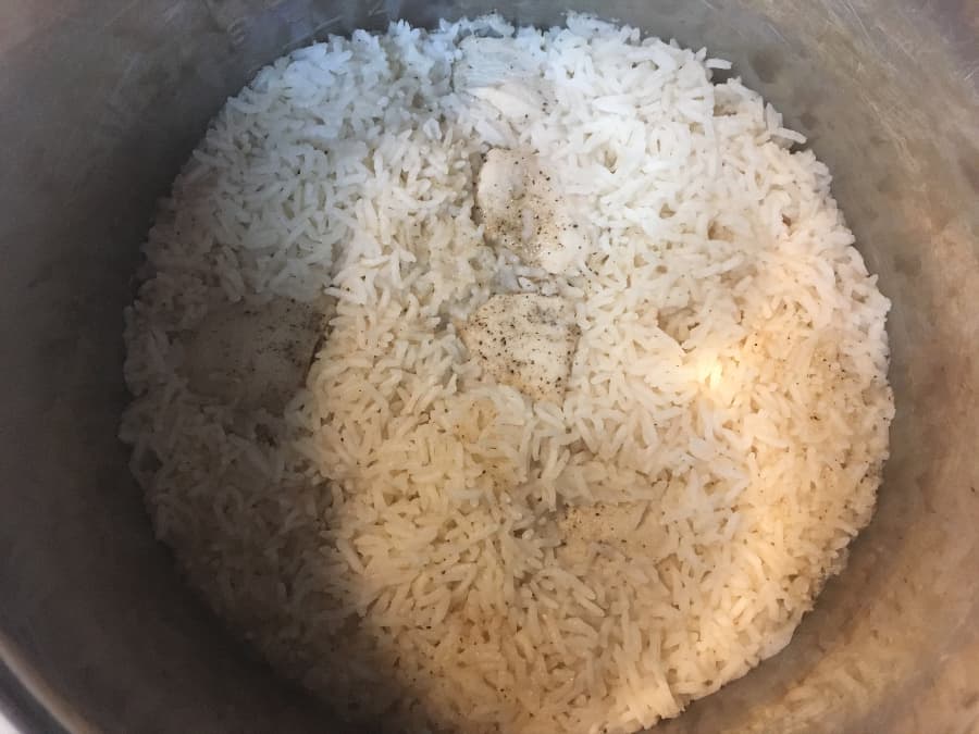 cooked chicken and rice in Instant Pot