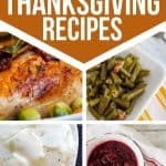 collage of turkey, green beans, mashed potatoes, cranberry sauce