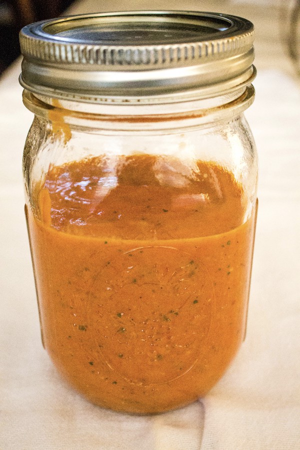 roasted pepper and cherry tomato sauce in a mason jar