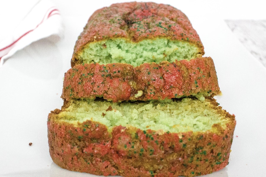 sliced loaf of green pistachio bread for edible christmas gifts