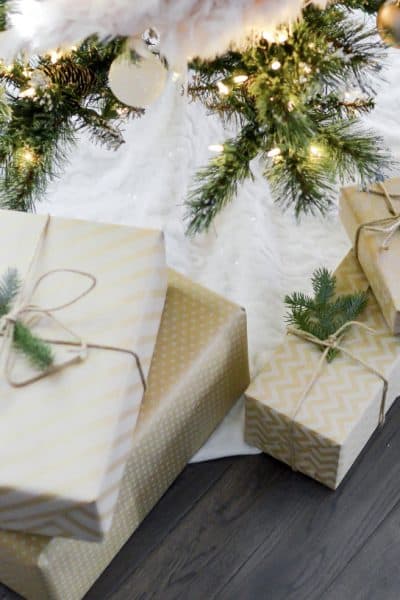 wrapped gifts under a christmas tree