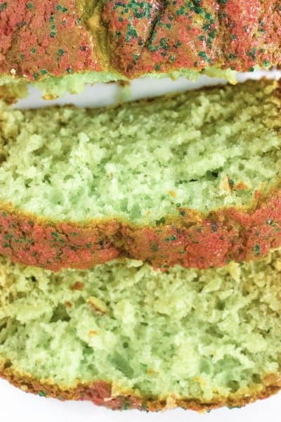 sliced pistachio bread with holiday sprinkles on top