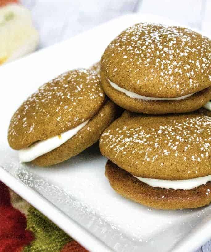 stack of whoopie pies on a white plate