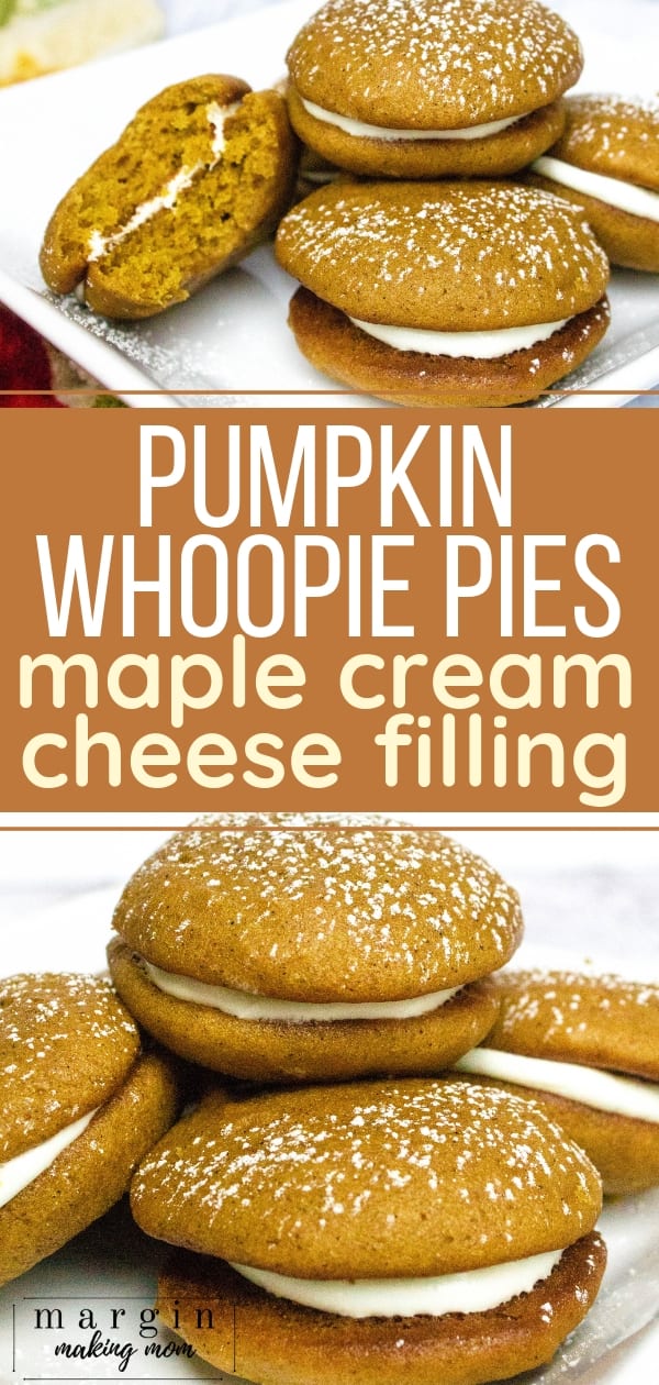 pumpkin whoopie pies stacked together on a plate