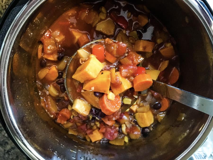 Vegetarian Sweet Potato Chili that was cooked in the Instant Pot pressure cooker