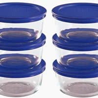 Pyrex Storage 2 Cup Round Dish, Clear with Blue Lid, Pack of 6 Containers,12-Piece