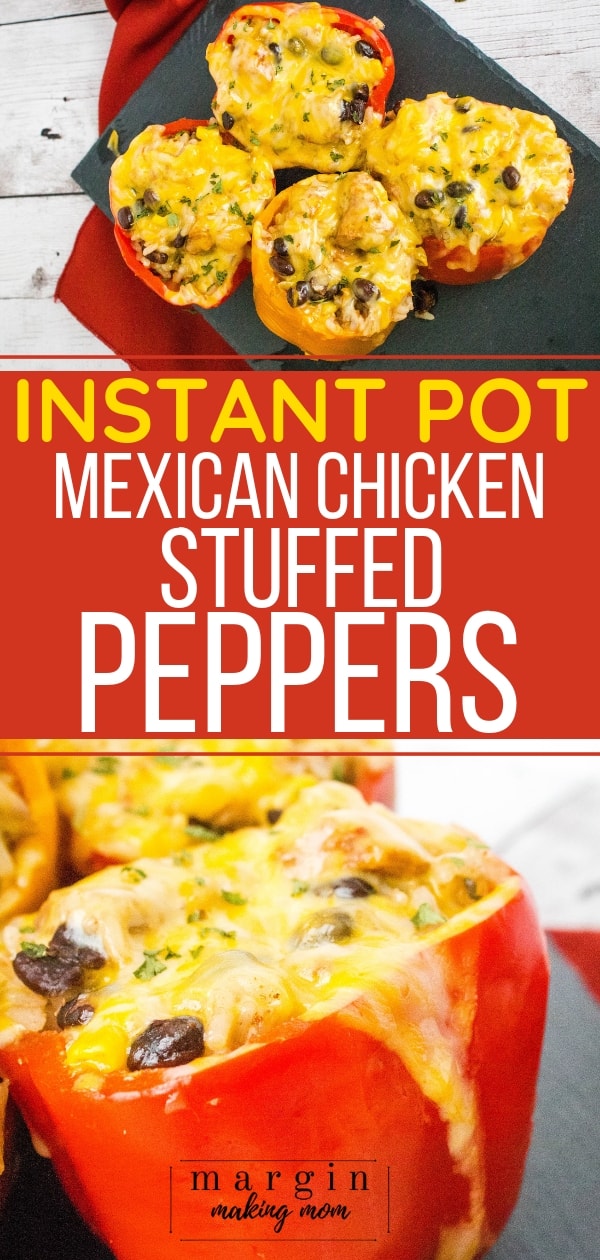 Pressure cooker Mexican chicken stuffed peppers topped with cheese