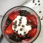vegan overnight dark chocolate chia seed pudding with berries and cream