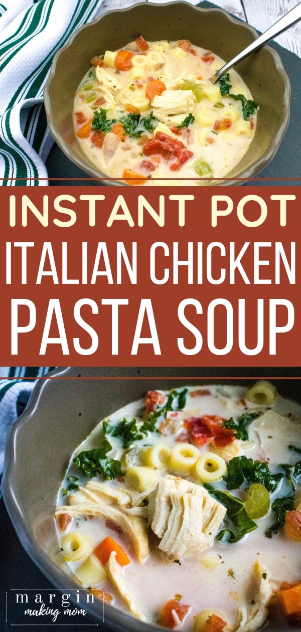 brown bowl filled with Italian chicken soup made in the Instant Pot pressure cooker