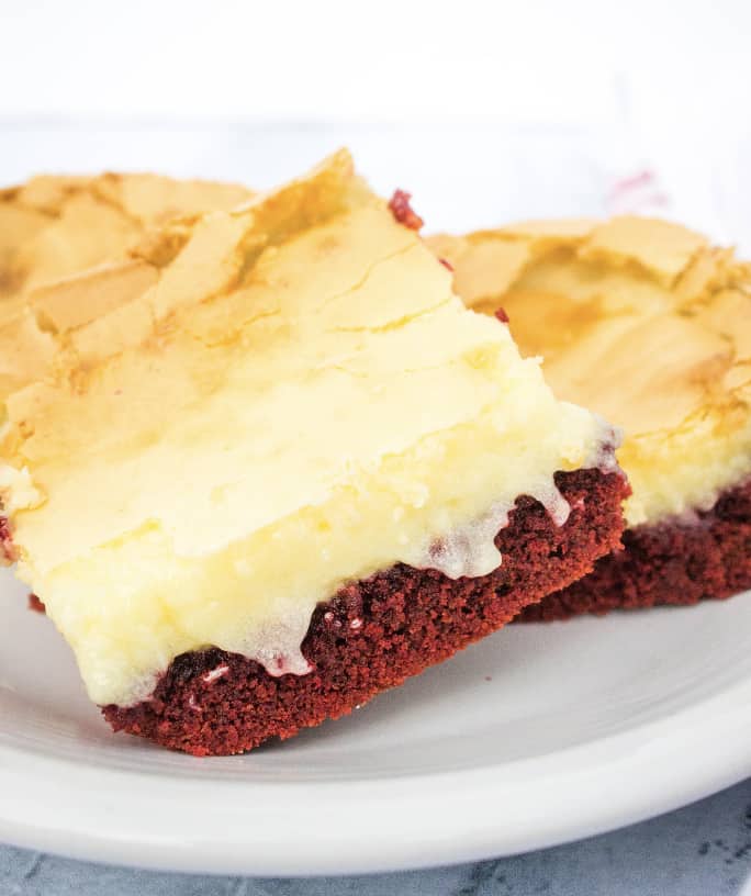 Red Velvet Ooey Gooey Butter Cake Squares