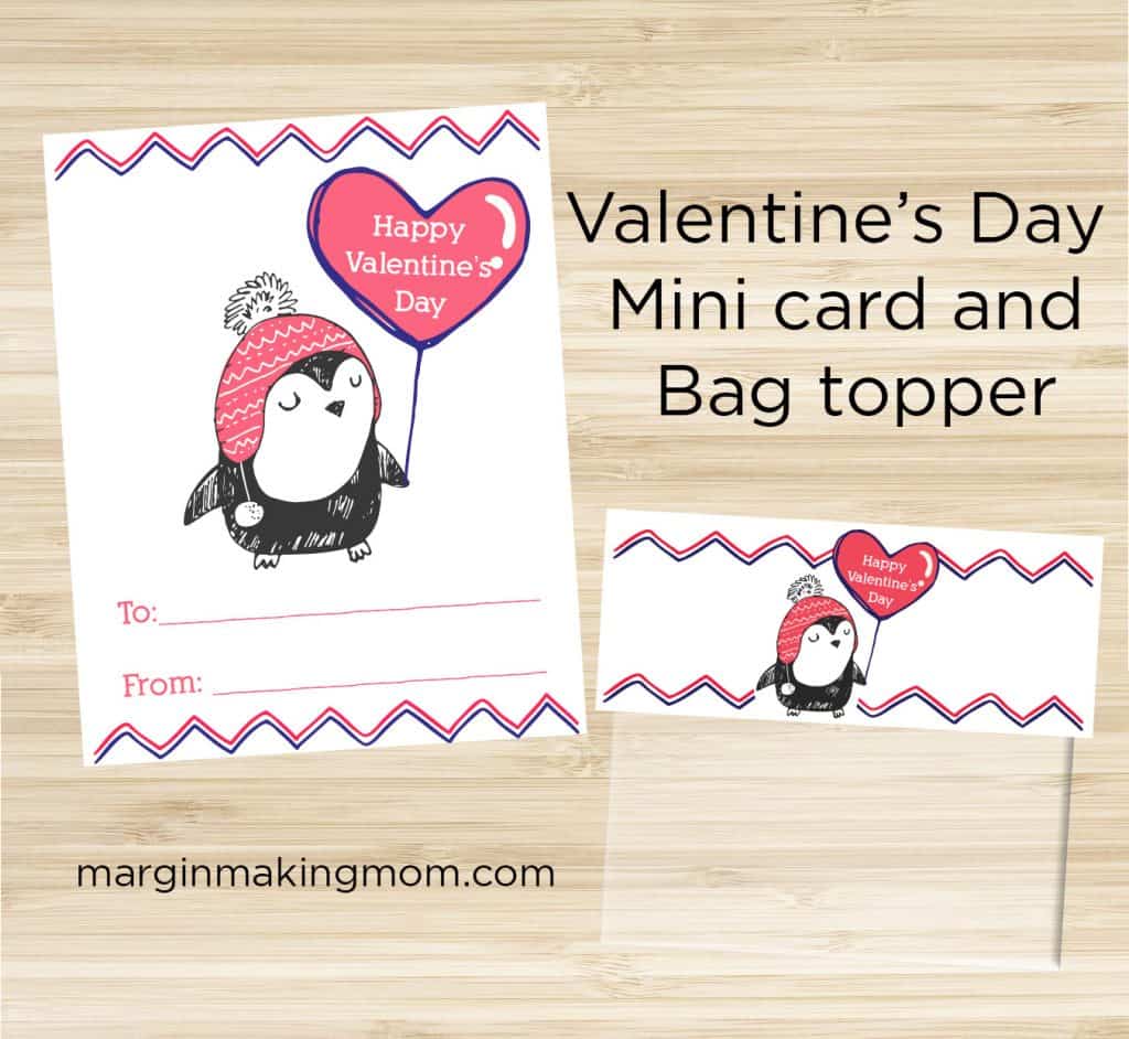 free printable penguin Valentine's Day cards and bag toppers