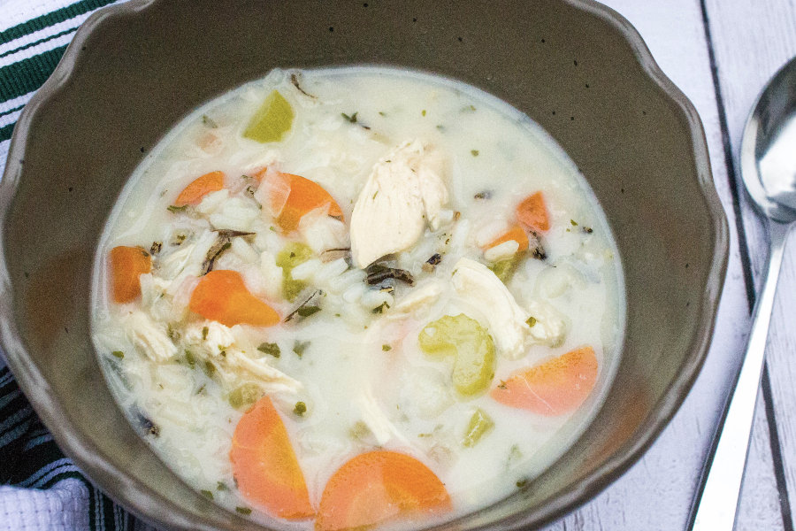 creamy chicken and wild rice soup made in the Instant Pot pressure cooker