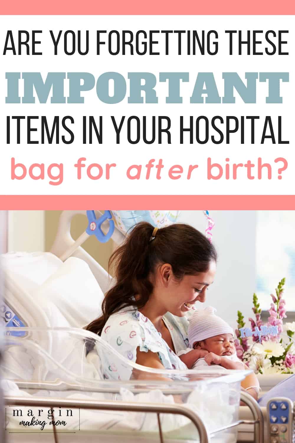 woman in a hospital postpartum room holding her newborn baby