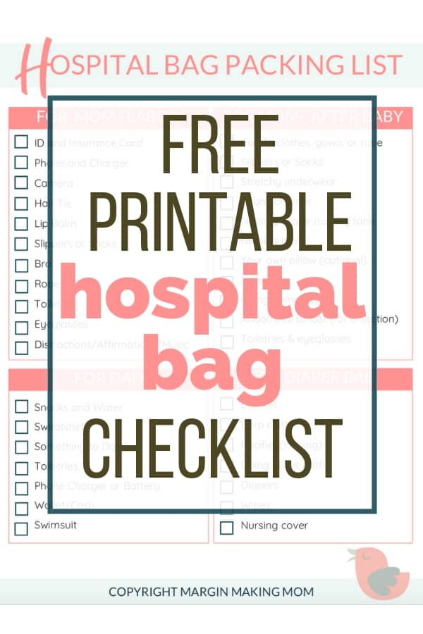 image of free printable hospital bag checklist for packing