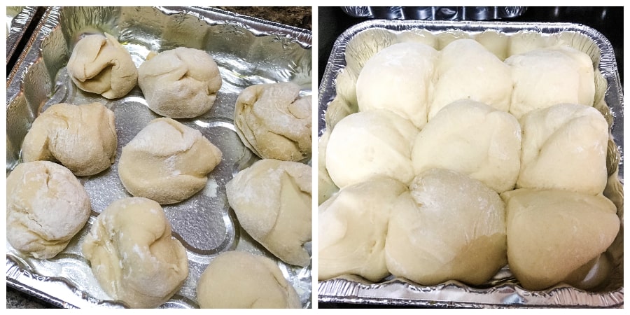 dinner roll dough that has been proofed in the Instant Pot and doubles in size