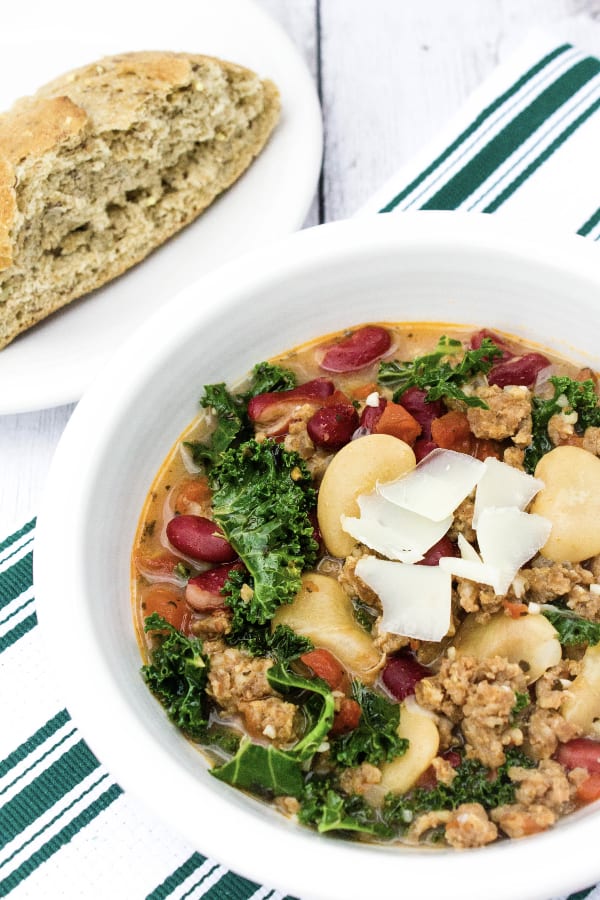 bowl of italian sausage and bean soup cooked in the Instant Pot