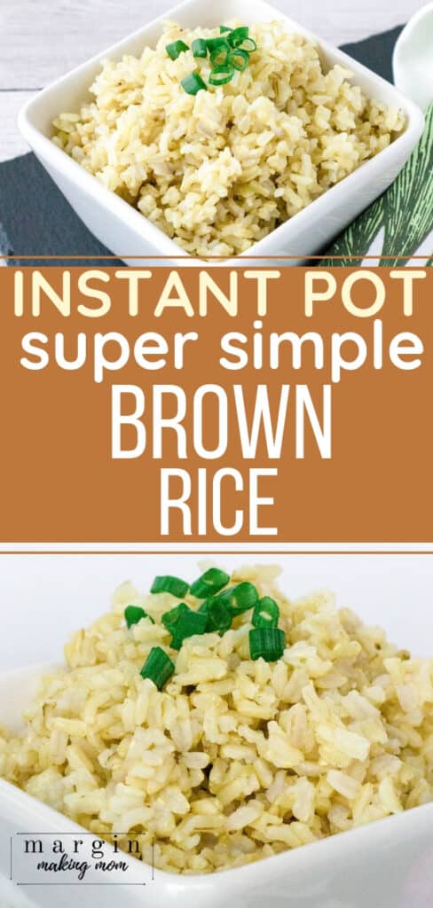 white bowl filled with brown rice cooked in the Instant Pot