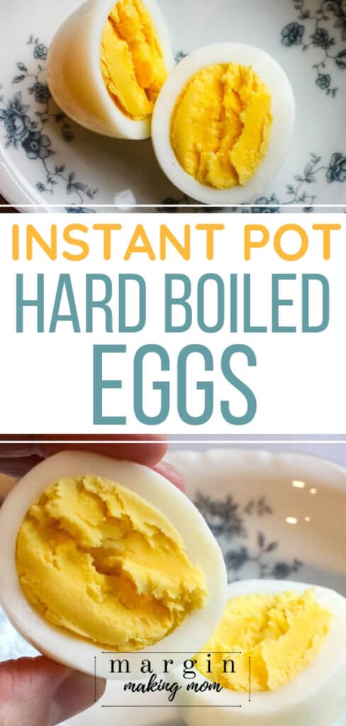 china plate with a peeled, Instant Pot hard boiled egg on it that has been cut in half