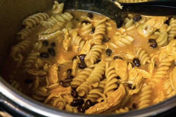 chicken enchilada pasta in the instant pot right after cooking