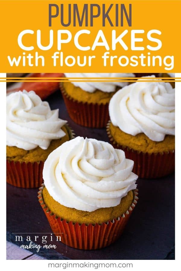 Easy moist pumpkin cupcakes topped with flour frosting