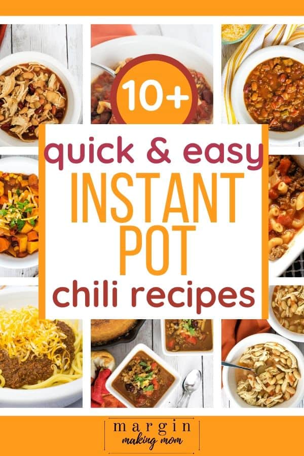 Collage of photos of various types of Instant Pot chili recipes