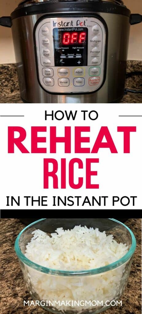 Glass bowl of white rice and an Instant Pot pressure cooker