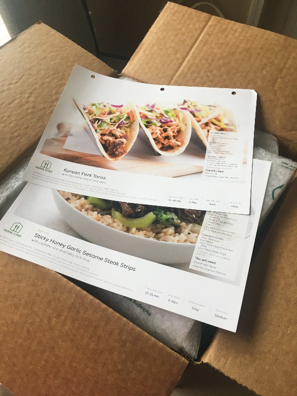 Home Chef box with recipe cards