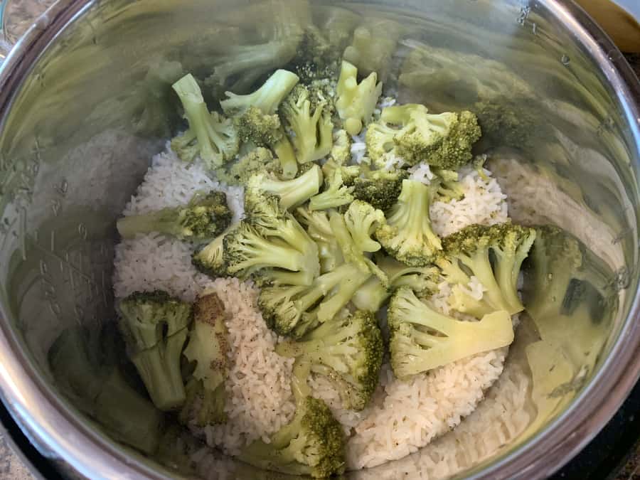 ingredients for broccoli cheese rice in the Instant Pot