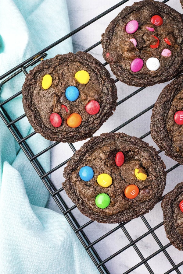 brownie mix cookies on a cooling rack