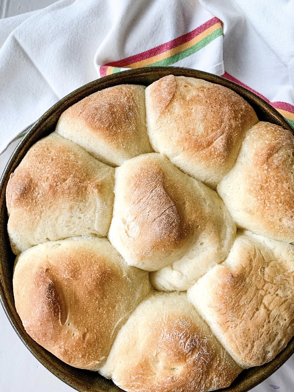 pan of the best fluffy homemade dinner rolls