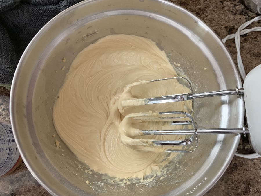 peanut butter cake batter in a bowl