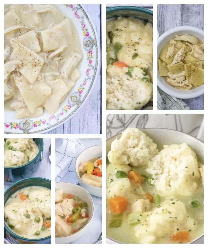 collage image of different types of chicken and dumplings