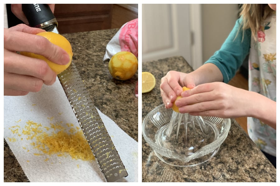 Zesting and juicing a lemon for making a lemon bundt cake
