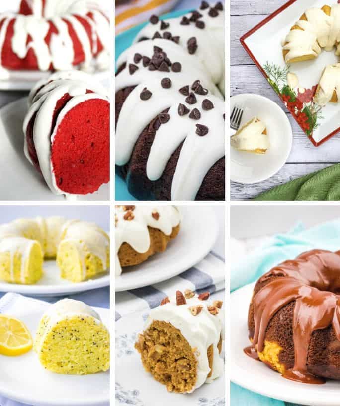 collage showing images of Instant Pot bundt pan dessert ideas