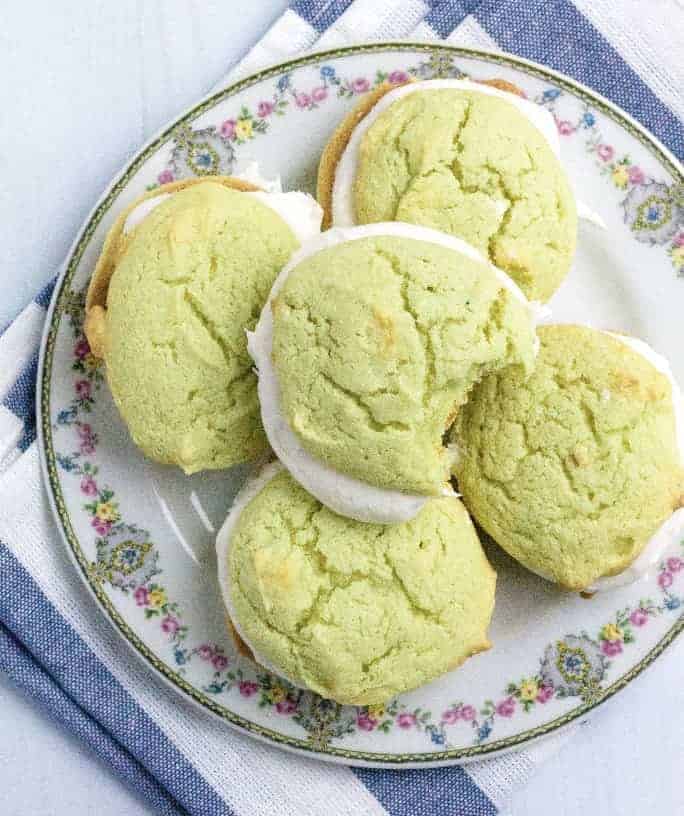 pistachio whoopie pies on a plate