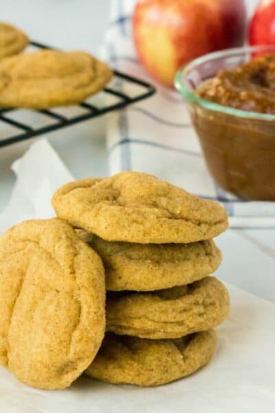 stack of apple butter snickerdoodle cookies