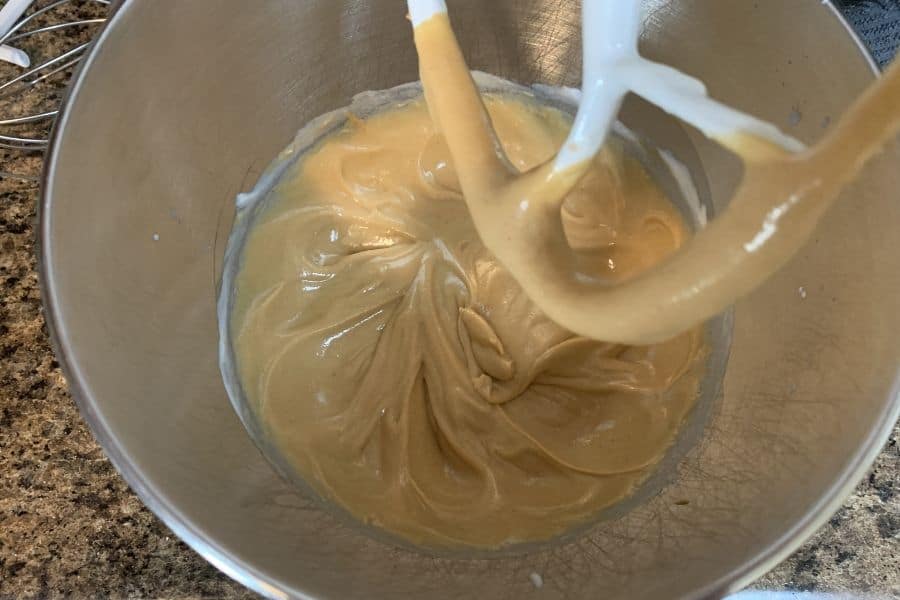 apple butter cake batter in a mixing bowl