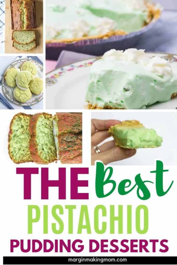 collage of images of different pistachio desserts