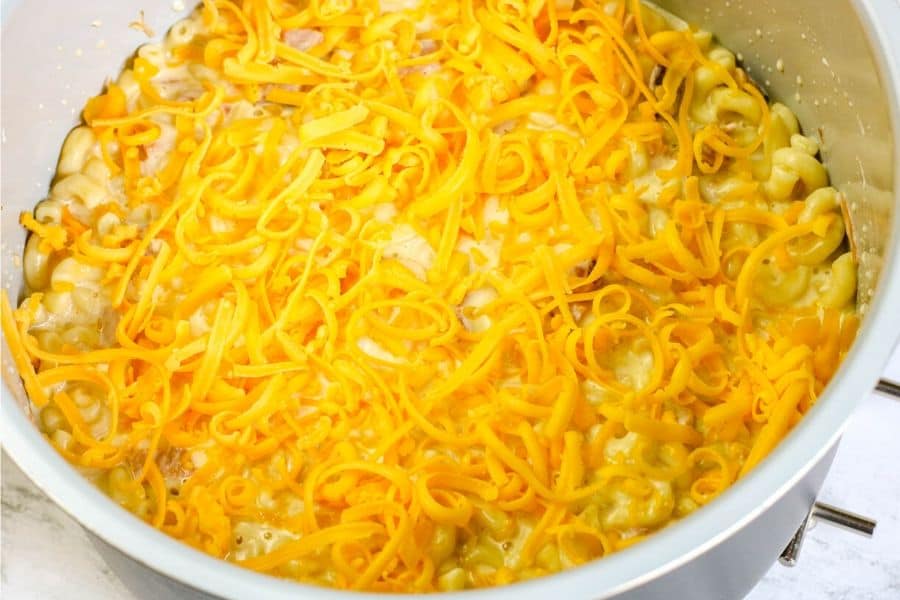 shredded cheese on top of macaroni in the Instant Pot